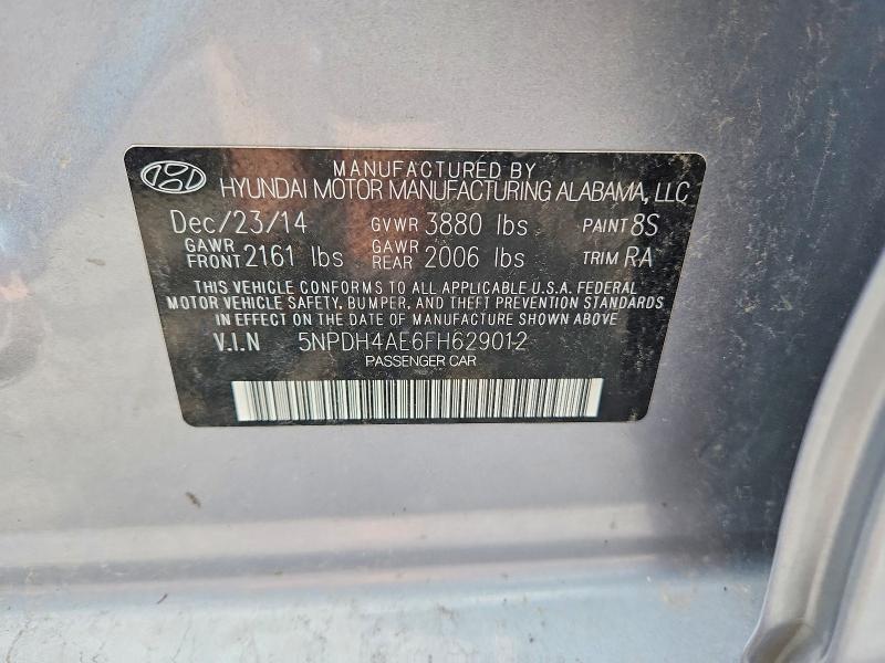57956606 :رقم المزاد ، 5NPDH4AE6FH629012 vin ، 2015 Hyundai Elantra مزاد بيع