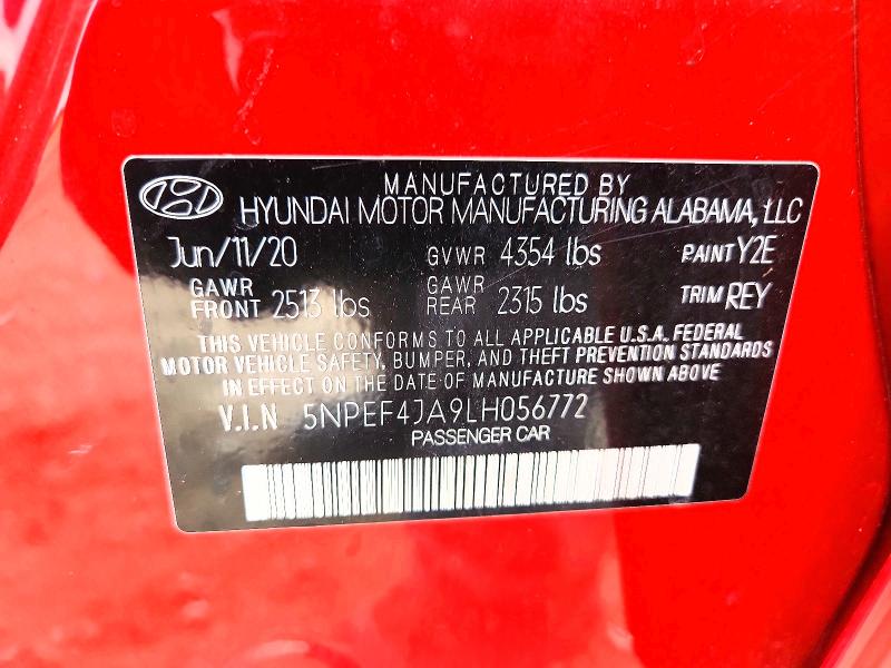 Продаж на аукціоні авто 2020 Hyundai Sonata, vin: 5NPEF4JA9LH056772, номер лоту: 55856696