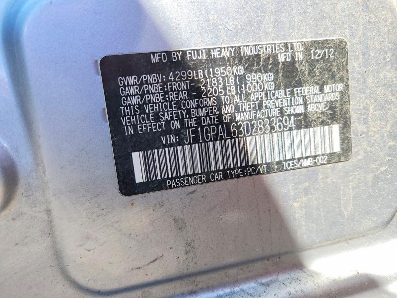 Продажа на аукционе авто 2013 Subaru Impreza, vin: JF1GPAL63D2833694, номер лота: 58081116