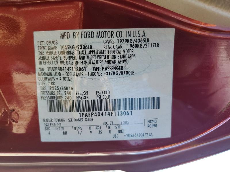 Продажа на аукционе авто 2004 Ford Mustang, vin: 1FAFP40414F113061, номер лота: 56509736