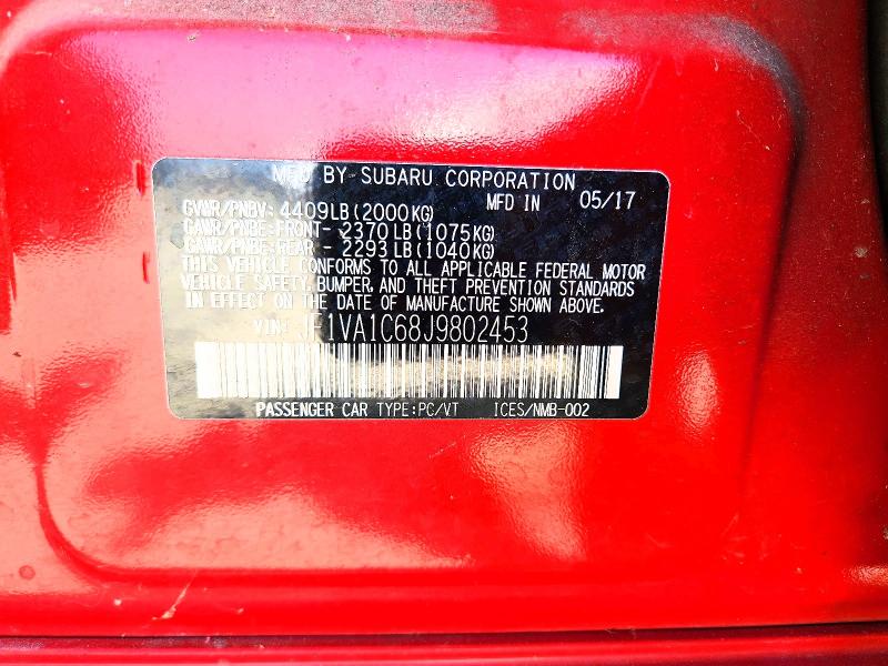Продажа на аукционе авто 2018 Subaru Wrx, vin: JF1VA1C68J9802453, номер лота: 57598426