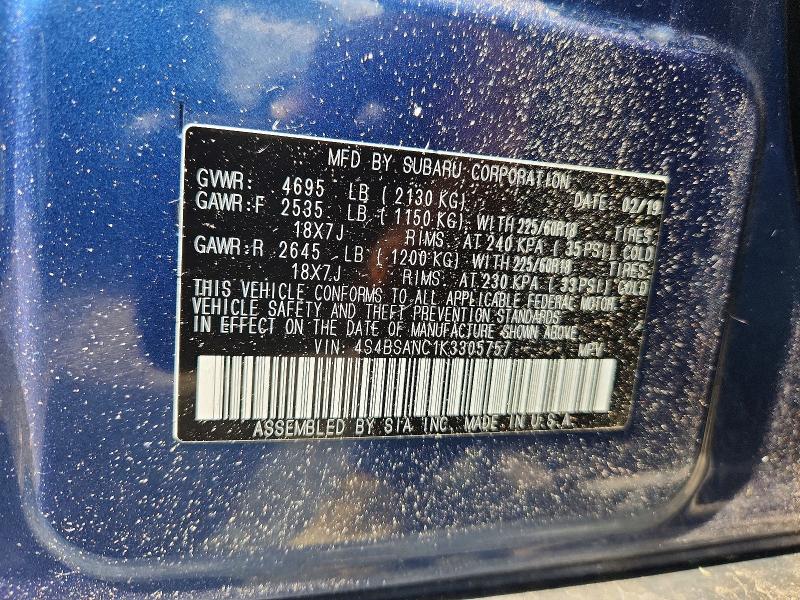 Aukcja sprzedaży 2019 Subaru Outback, vin: 4S4BSANC1K3305757, numer aukcji: 58780756