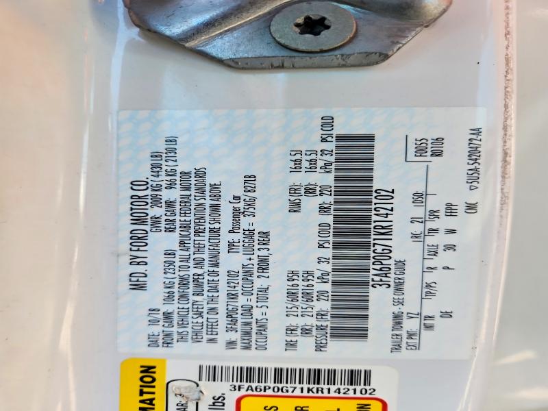 Продаж на аукціоні авто 2019 Ford Fusion, vin: 3FA6P0G71KR142102, номер лоту: 56254366
