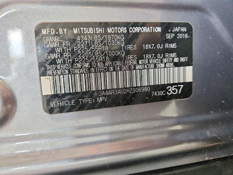 2017 Mitsubishi Outlander Sport მანქანა იყიდება აუქციონზე, vin: JA4AR3AU2HZ006980, აუქციონის ნომერი: 58656026