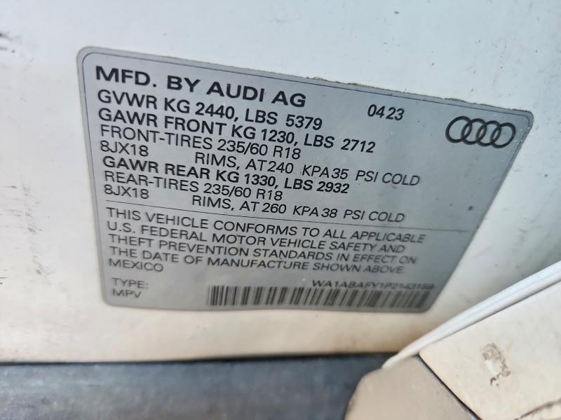 2023 Audi Q5 მანქანა იყიდება აუქციონზე, vin: WA1ABAFY1P2143159, აუქციონის ნომერი: 57423526