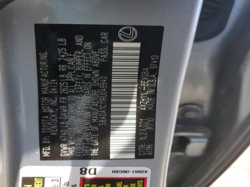 56506686 :رقم المزاد ، 58ADA1C11RU049940 vin ، 2024 Lexus Es 300h مزاد بيع