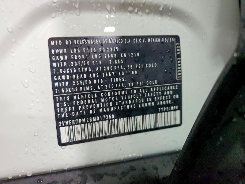 57912386 :رقم المزاد ، 3VVER7RM2SM017359 vin ، 2025 Volkswagen Tiguan مزاد بيع