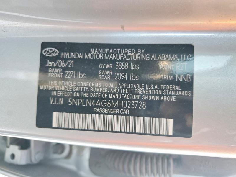 57592296 :رقم المزاد ، 5NPLN4AG6MH023728 vin ، 2021 Hyundai Elantra مزاد بيع