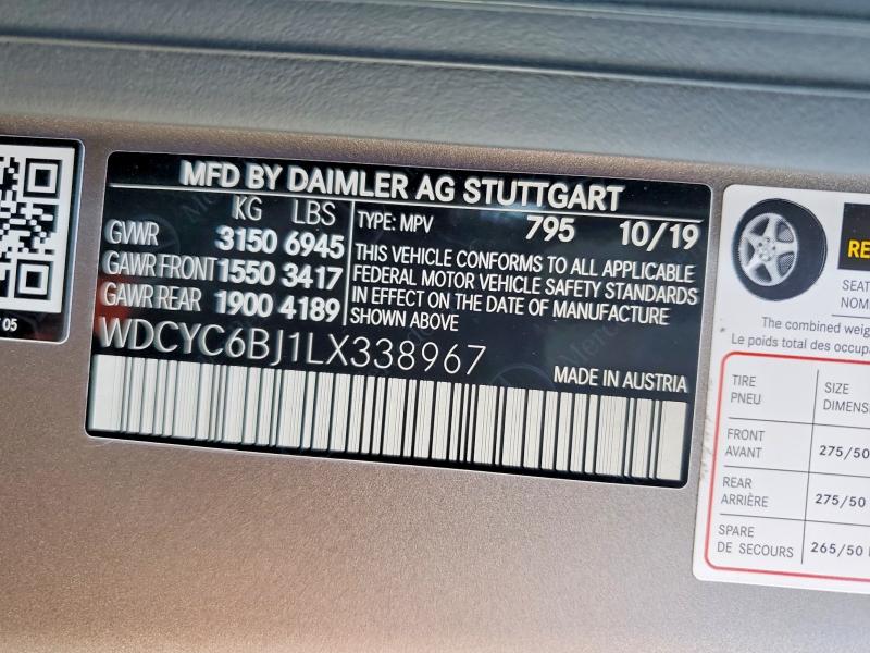 Aukcja sprzedaży 2020 Mercedes-benz G, vin: WDCYC6BJ1LX338967, numer aukcji: 59198306
