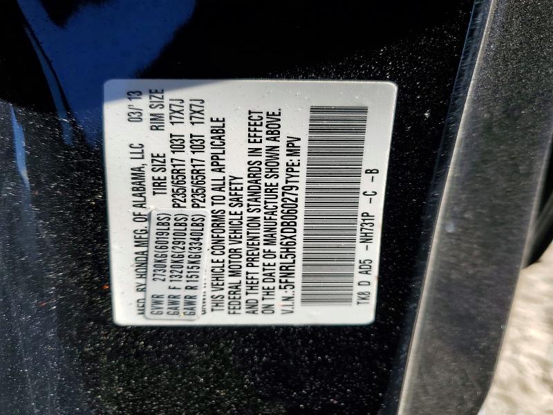 55593406 :رقم المزاد ، 5FNRL5H6XDB060279 vin ، 2013 Honda Odyssey مزاد بيع
