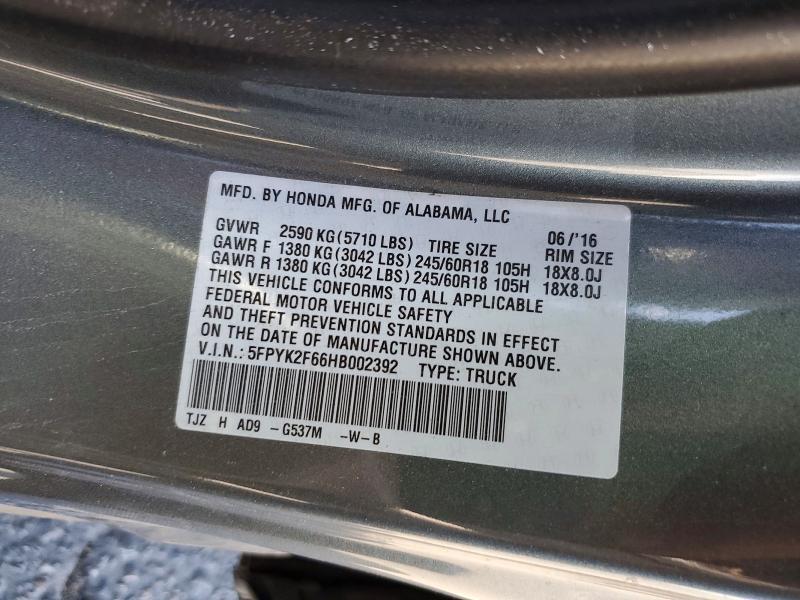 Продажа на аукционе авто 2017 Honda Ridgeline, vin: 5FPYK2F66HB002392, номер лота: 55167376