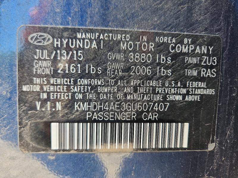 Продажа на аукционе авто 2016 Hyundai Elantra, vin: KMHDH4AE3GU607407, номер лота: 55698026