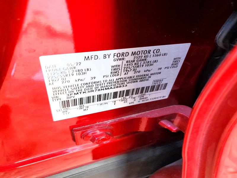 2022 Ford Mustang Mach-e მანქანა იყიდება აუქციონზე, vin: 3FMTK3R78NMA28833, აუქციონის ნომერი: 58812496