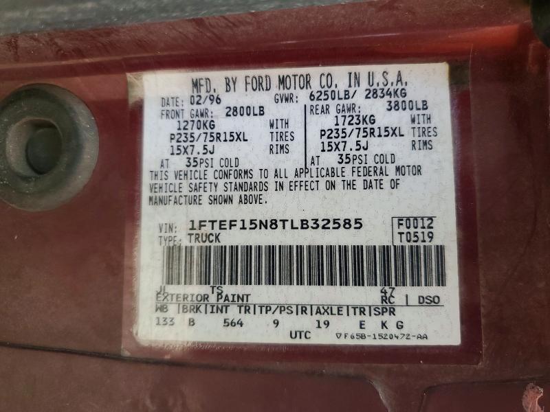Auction sale of the 1996 Ford F150, vin: 1FTEF15N8TLB32585, lot number: 57958736