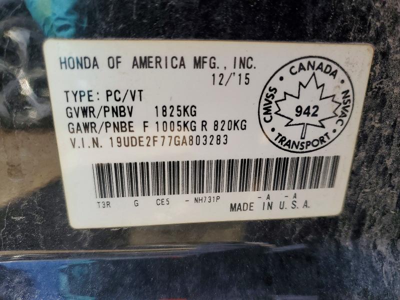 57180196 :رقم المزاد ، 19UDE2F77GA803283 vin ، 2016 Acura Ilx مزاد بيع