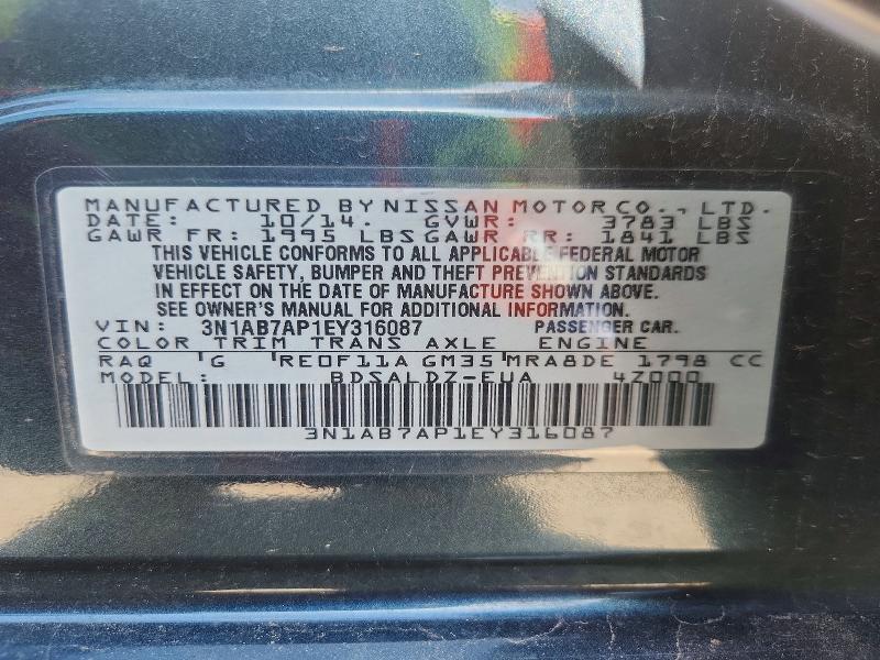 Aukcja sprzedaży 2014 Nissan Sentra, vin: 3N1AB7AP1EY316087, numer aukcji: 56753806