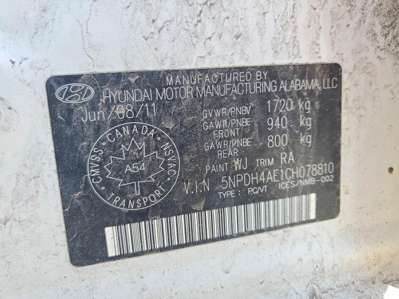 Aukcja sprzedaży 2012 Hyundai Elantra, vin: 5NPDH4AE1CH078810, numer aukcji: 55531036