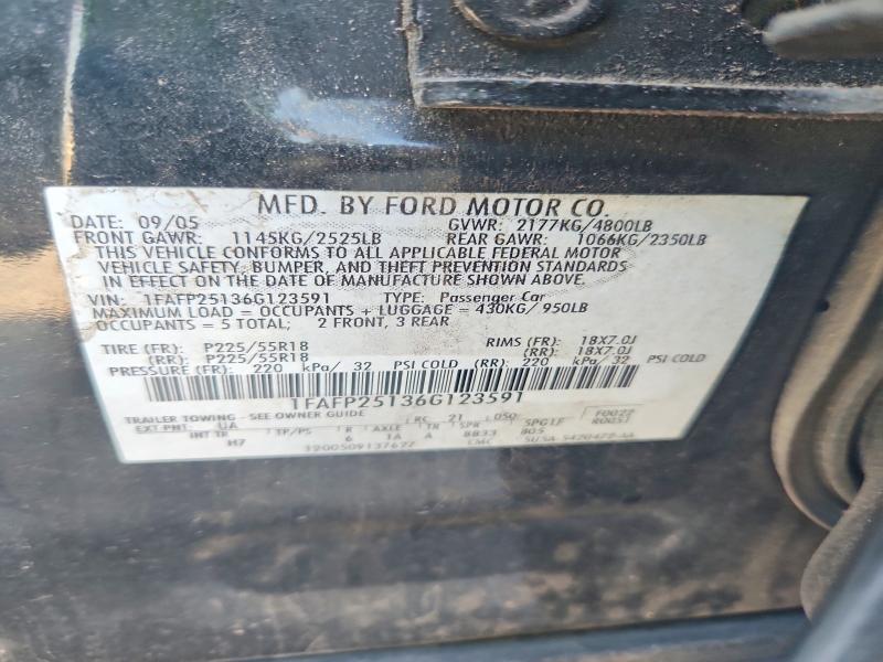 2006 Ford Five Hundred მანქანა იყიდება აუქციონზე, vin: 1FAFP25136G123591, აუქციონის ნომერი: 58790506