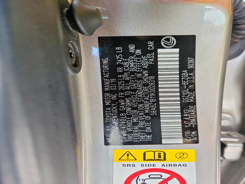 Aukcja sprzedaży 2019 Lexus Es, vin: 58ABZ1B11KU028318, numer aukcji: 58805106
