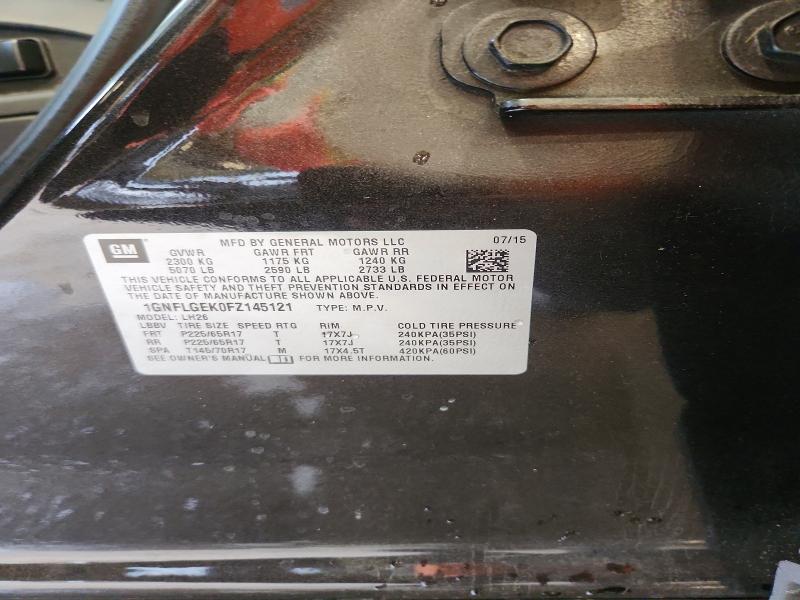 Aukcja sprzedaży 2015 Chevrolet Equinox, vin: 1GNFLGEK0FZ145121, numer aukcji: 57575436