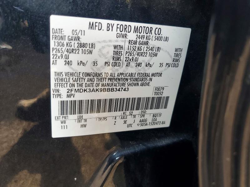 Продаж на аукціоні авто 2011 Ford Edge, vin: 2FMDK3AK9BBB34743, номер лоту: 57023946