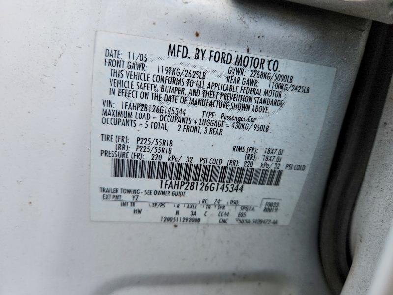 Aukcja sprzedaży 2006 Ford Five Hundred, vin: 1FAHP28126G145344, numer aukcji: 56625206