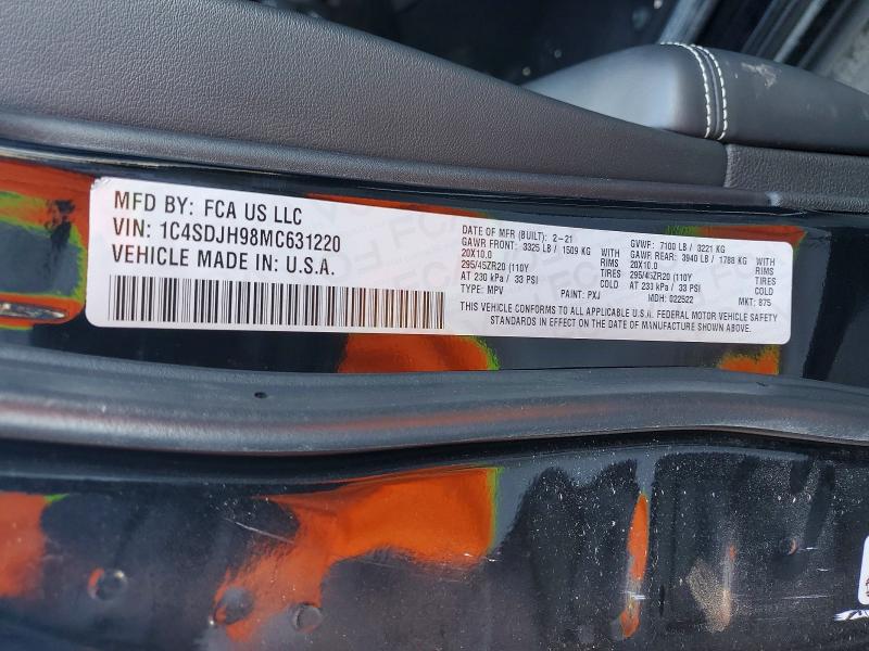Продаж на аукціоні авто 2021 Dodge Durango, vin: 1C4SDJH98MC631220, номер лоту: 58626236