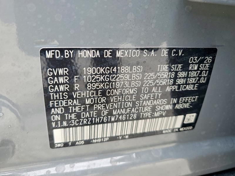 Продаж на аукціоні авто 2026 Honda Hr-v, vin: 3CZRZ1H76TM746128, номер лоту: 56791806