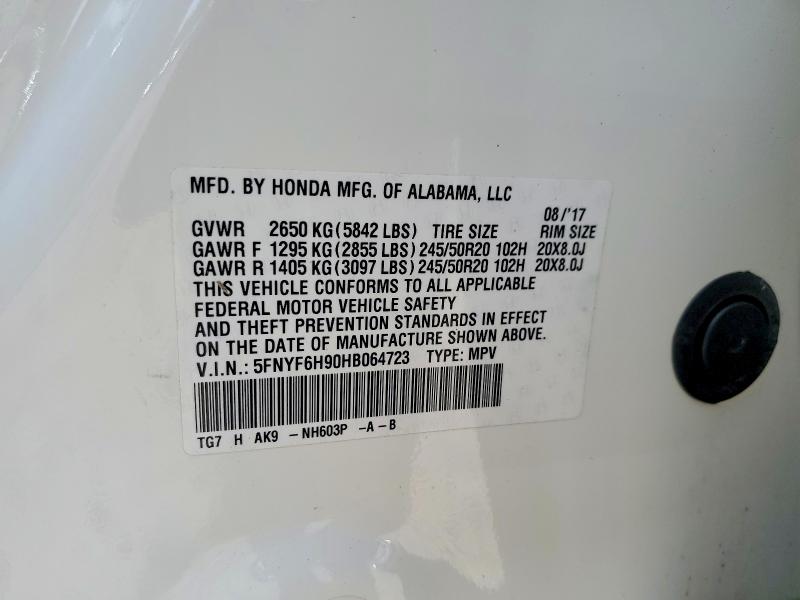 Продаж на аукціоні авто 2017 Honda Pilot, vin: 5FNYF6H90HB064723, номер лоту: 57005356