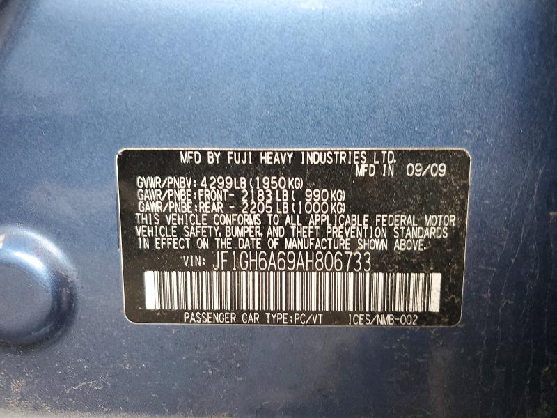 57445606 :رقم المزاد ، JF1GH6A69AH806733 vin ، 2010 Subaru Impreza مزاد بيع