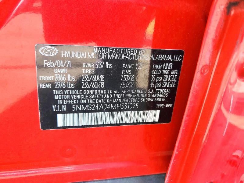 Aukcja sprzedaży 2021 Hyundai Santa Fe, vin: 5NMS24AJ4MH331025, numer aukcji: 57716226