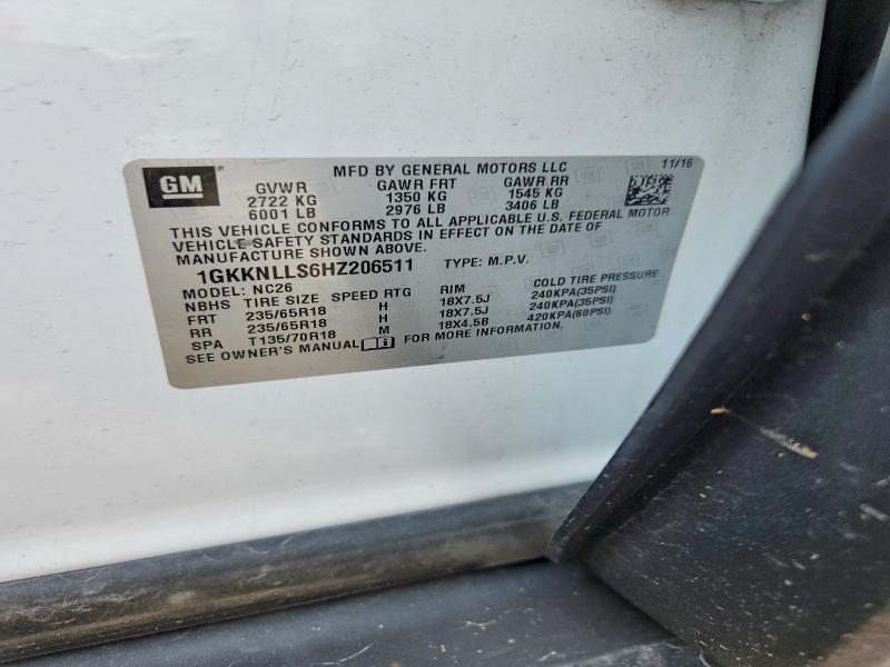 Aukcja sprzedaży 2017 Gmc Acadia, vin: 1GKKNLLS6HZ206511, numer aukcji: 55803036