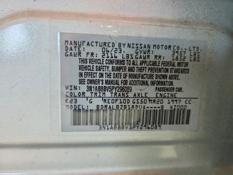 2023 Nissan Sentra მანქანა იყიდება აუქციონზე, vin: 3N1AB8BV5PY296089, აუქციონის ნომერი: 58370206
