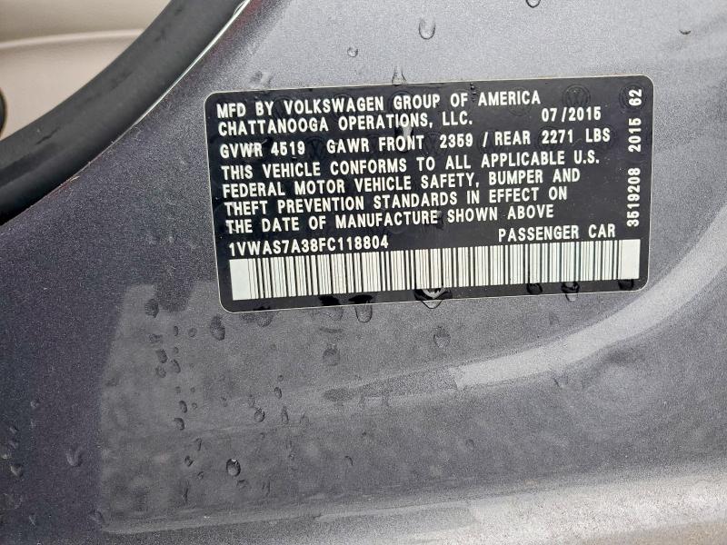 Aukcja sprzedaży 2015 Volkswagen Passat, vin: 1VWAS7A38FC118804, numer aukcji: 57831666