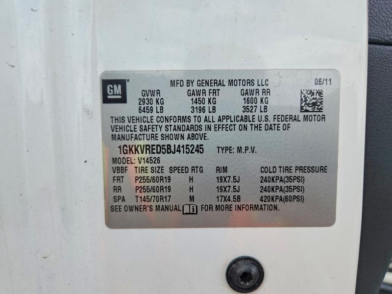 2011 Gmc Acadia მანქანა იყიდება აუქციონზე, vin: 1GKKVRED5BJ415245, აუქციონის ნომერი: 59076916