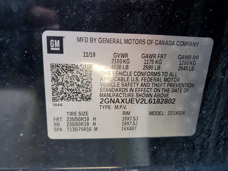 Продаж на аукціоні авто 2020 Chevrolet Equinox, vin: 2GNAXUEV2L6182802, номер лоту: 55451946