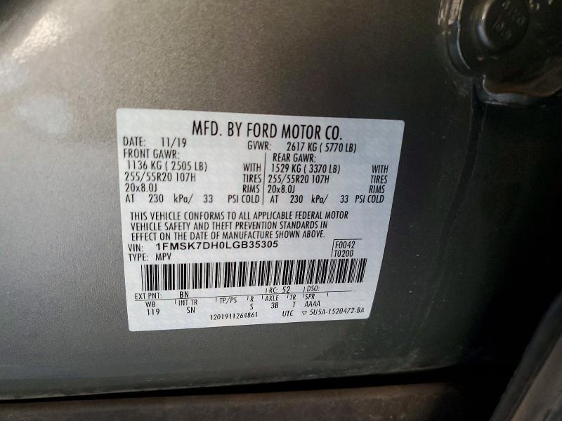 Aukcja sprzedaży 2020 Ford Explorer, vin: 1FMSK7DH0LGB35305, numer aukcji: 59181646
