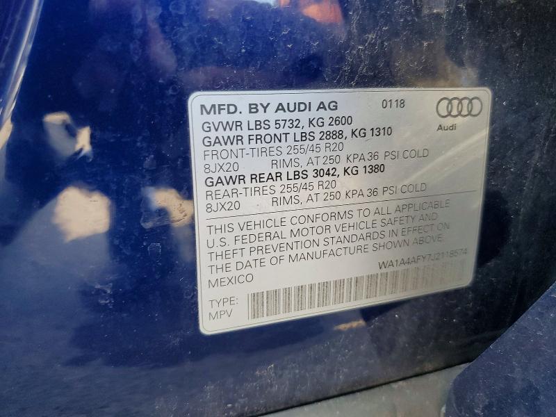 Aukcja sprzedaży 2018 Audi Sq5, vin: WA1A4AFY7J2118574, numer aukcji: 58393986