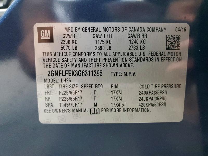 2016 Chevrolet Equinox მანქანა იყიდება აუქციონზე, vin: 2GNFLFEK3G6311395, აუქციონის ნომერი: 57209926