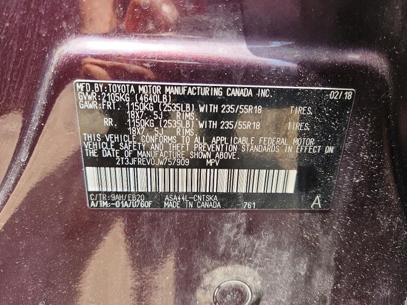 2018 Toyota Rav4 მანქანა იყიდება აუქციონზე, vin: 2T3JFREV0JW757909, აუქციონის ნომერი: 55785466