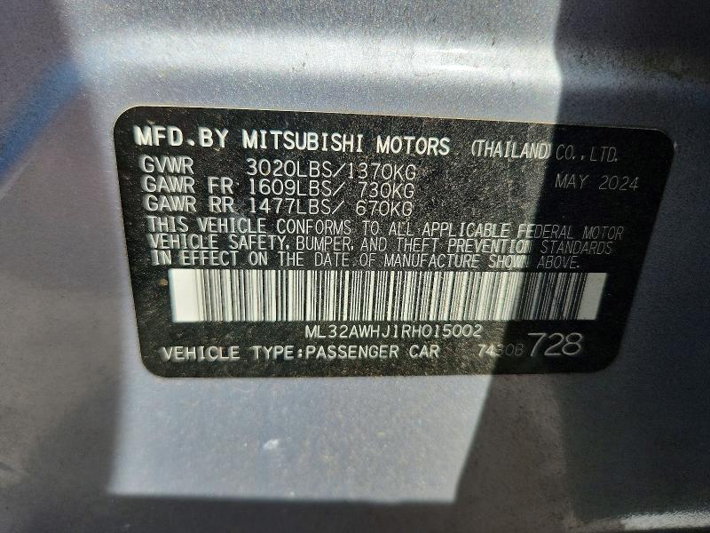 Auction sale of the 2024 Mitsubishi Mirage, vin: ML32AWHJ1RH015002, lot number: 59064896