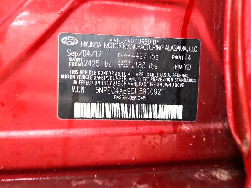 57343696 :رقم المزاد ، 5NPEC4AB9DH596092 vin ، 2013 Hyundai Sonata مزاد بيع