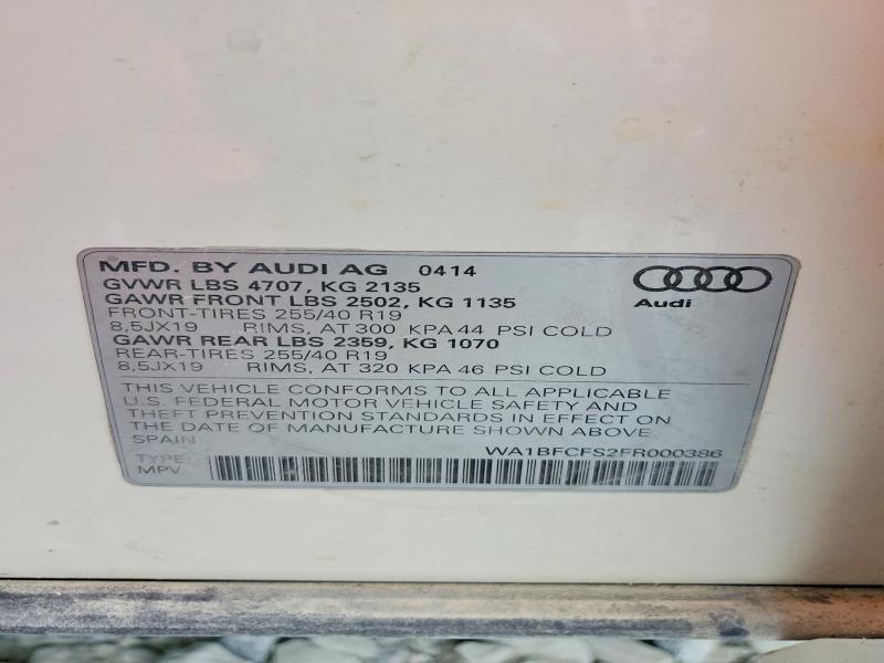 Продажа на аукционе авто 2015 Audi Q3, vin: WA1BFCFS2FR000386, номер лота: 55979796
