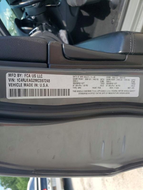 2021 Jeep Grand Cherokee მანქანა იყიდება აუქციონზე, vin: 1C4RJEAG2MC597248, აუქციონის ნომერი: 58506216