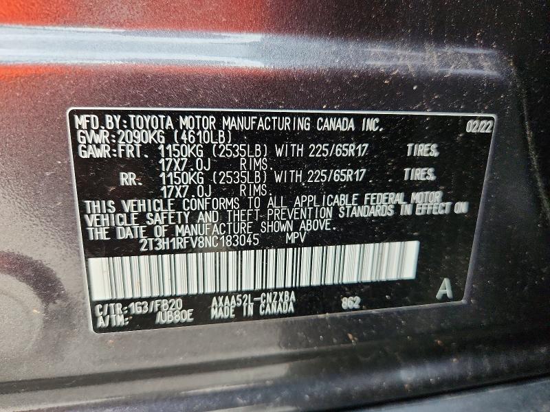 Aukcja sprzedaży 2022 Toyota Rav4, vin: 2T3H1RFV8NC183045, numer aukcji: 57473136