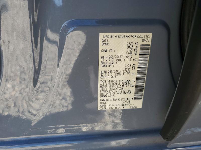 59088346 :رقم المزاد ، 1N6ED1EJ8NN622029 vin ، 2022 Nissan Frontier مزاد بيع