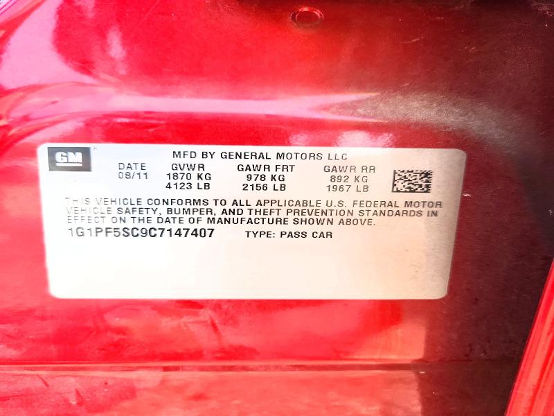 2012 Chevrolet Cruze მანქანა იყიდება აუქციონზე, vin: 1G1PF5SC9C7147407, აუქციონის ნომერი: 55760336