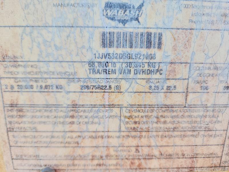 56139136 :رقم المزاد ، 1JJV532D5GL921008 vin ، 2016 Wabash Dry Van Dry Van مزاد بيع