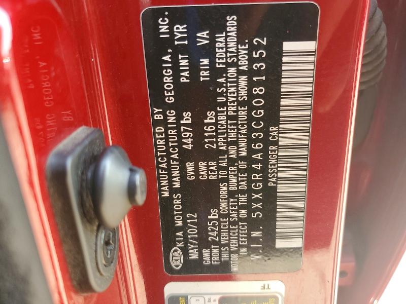 Aukcja sprzedaży 2012 Kia Optima, vin: 5XXGR4A63CG081352, numer aukcji: 57972906