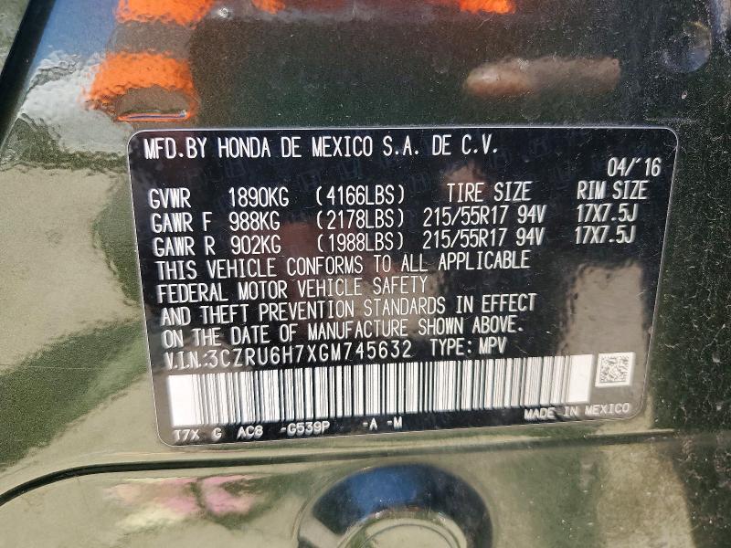 Продаж на аукціоні авто 2016 Honda Hr-v, vin: 3CZRU6H7XGM745632, номер лоту: 57027766